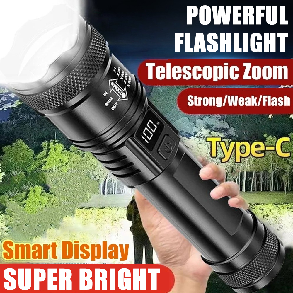 Outdoor Lighting Nearby - Rechargeable LED Flashlight Zoomable Torch with
