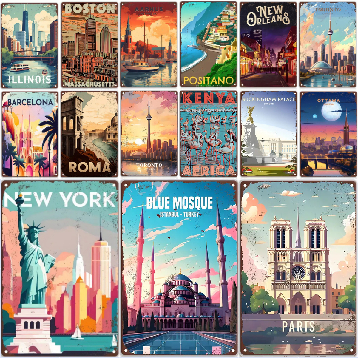 Vintage Metal Sign Travel Roun – Outdoor Lighting New York recenzja i cena