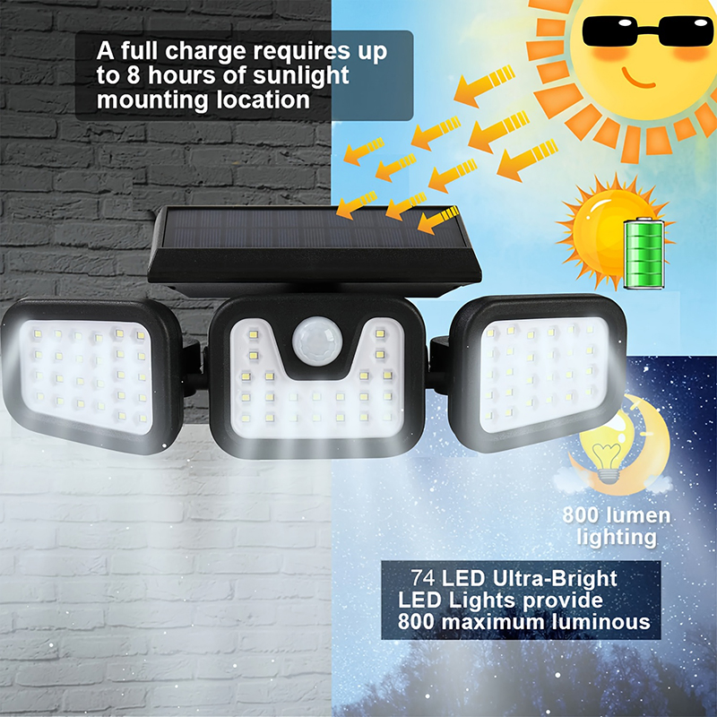74LED Solar Light 3 Head Motio – Outdoor Lighting Front Yard recenzja i cena