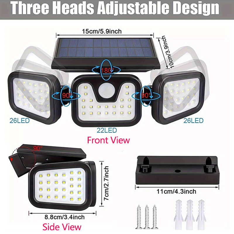 74LED Solar Light 3 Head Motio – Outdoor Lighting Front Yard recenzja i cena